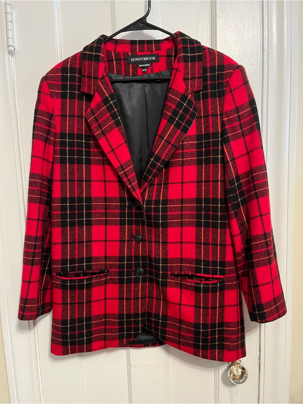 Vtg Red & Black Plaid Wool Blazer, Womens Size 9/10